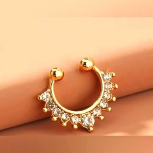 Gold ,Stainless steel,w/rhinestones,Non-piercing, septum ring.